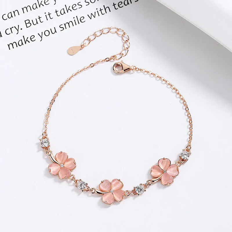 Heart Flower 925 Silver Gold  Opal Crystal Gemstones Chain Bracelets