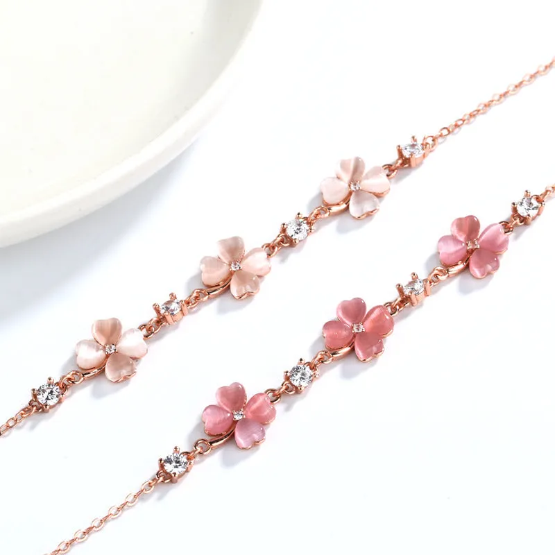 Heart Flower 925 Silver Gold  Opal Crystal Gemstones Chain Bracelets