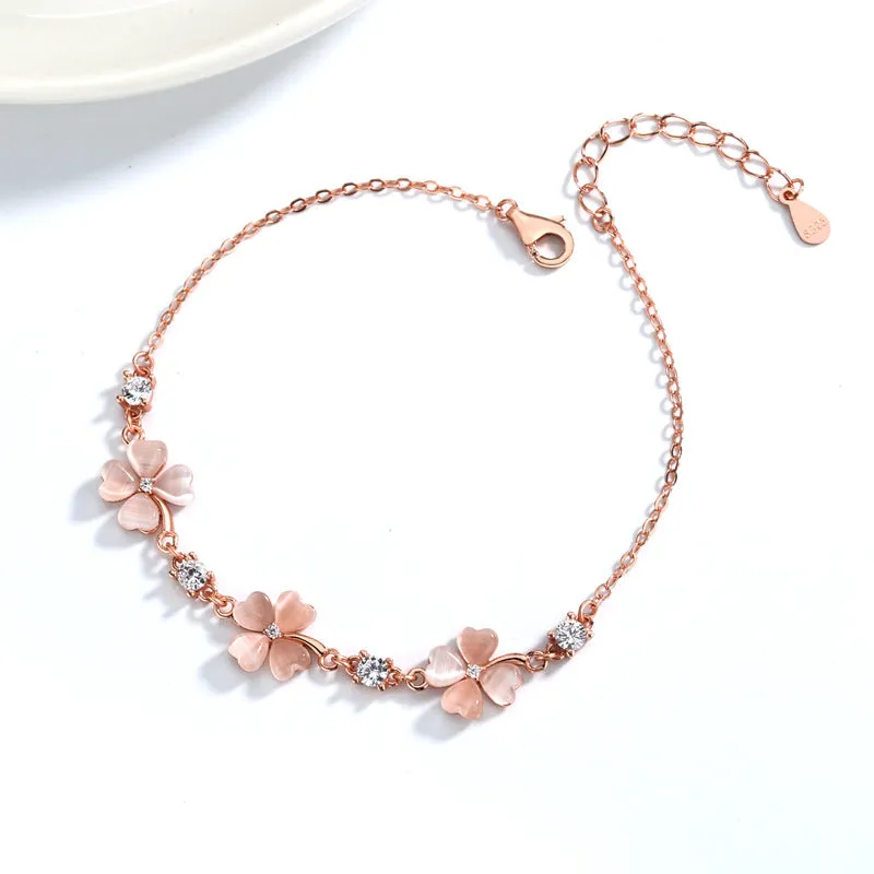 Heart Flower 925 Silver Gold  Opal Crystal Gemstones Chain Bracelets