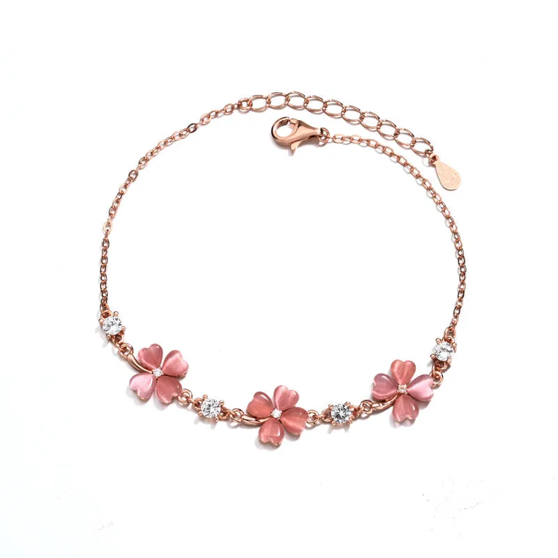 Heart Flower 925 Silver Gold  Opal Crystal Gemstones Chain Bracelets
