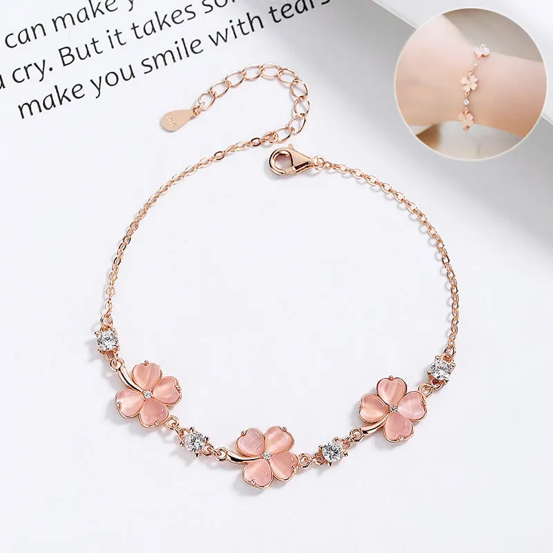 Heart Flower 925 Silver Gold  Opal Crystal Gemstones Chain Bracelets