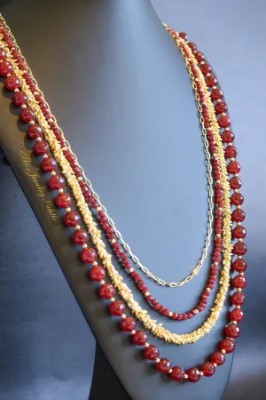 Irene luxurious maroon and gold four tier necklace
