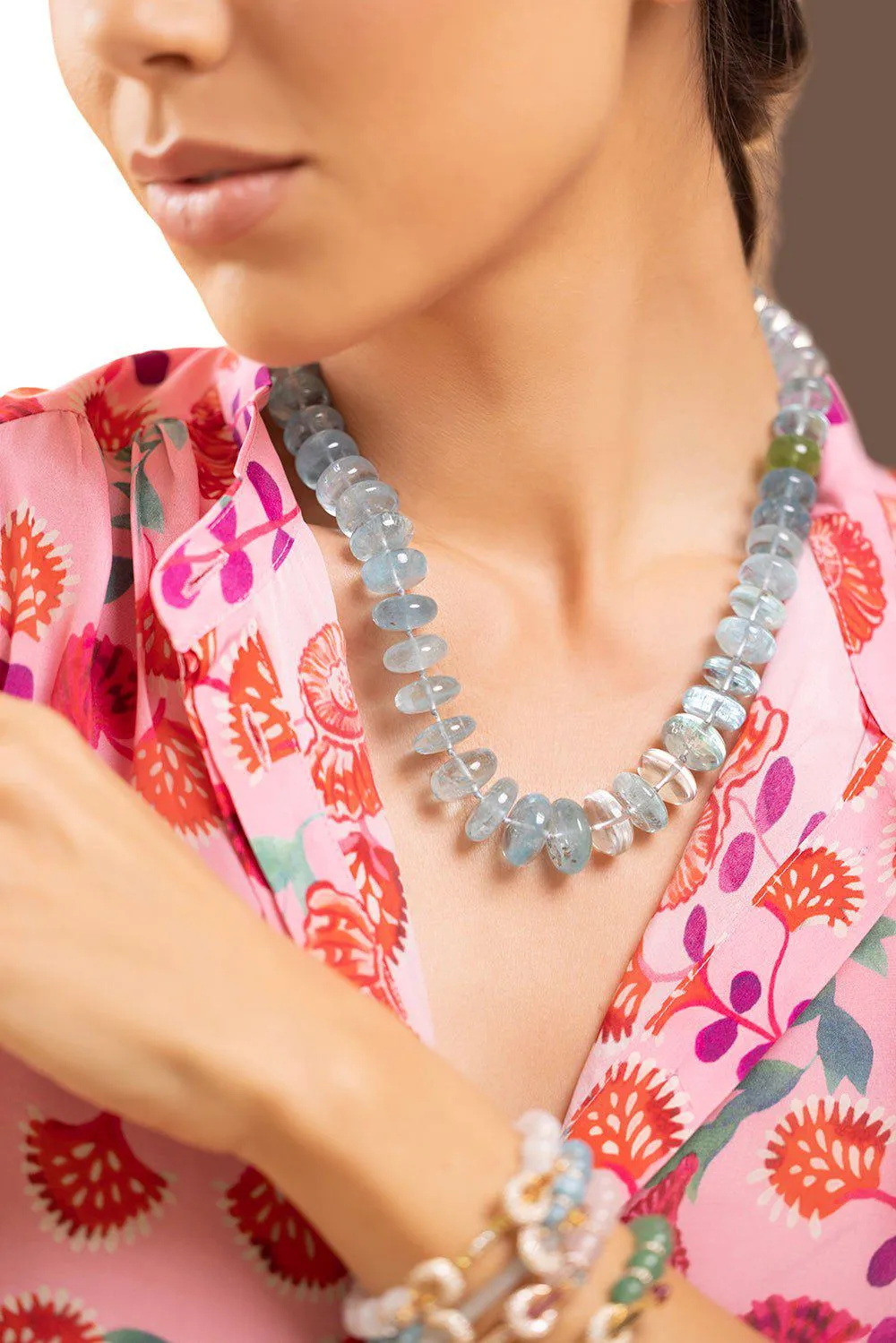 Large Aquamarine Beaded Necklace