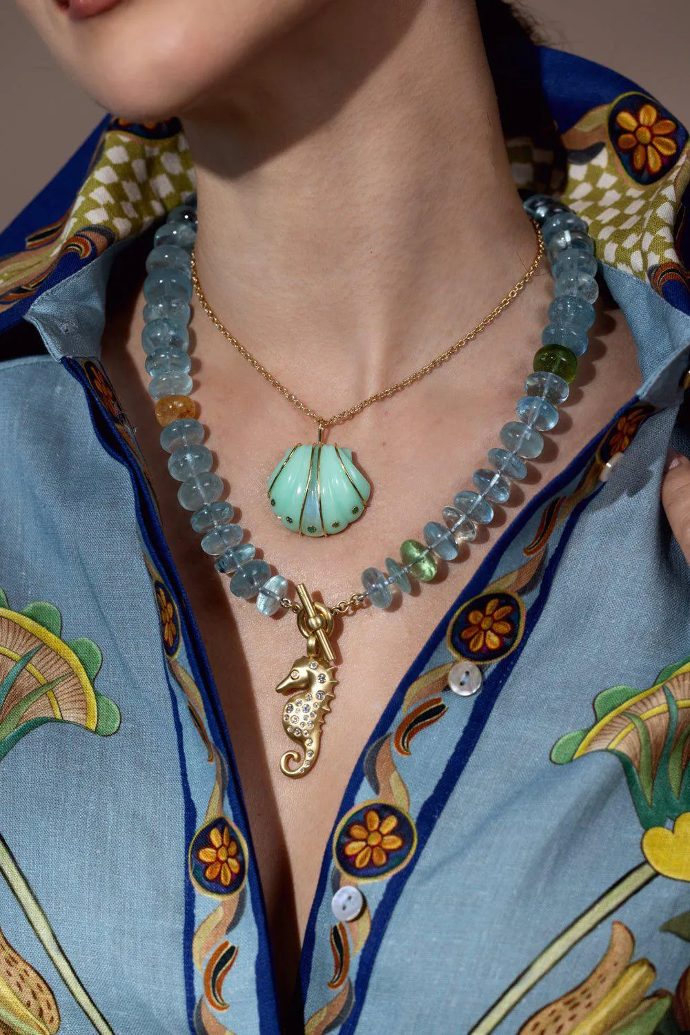 Large Aquamarine Beaded Necklace
