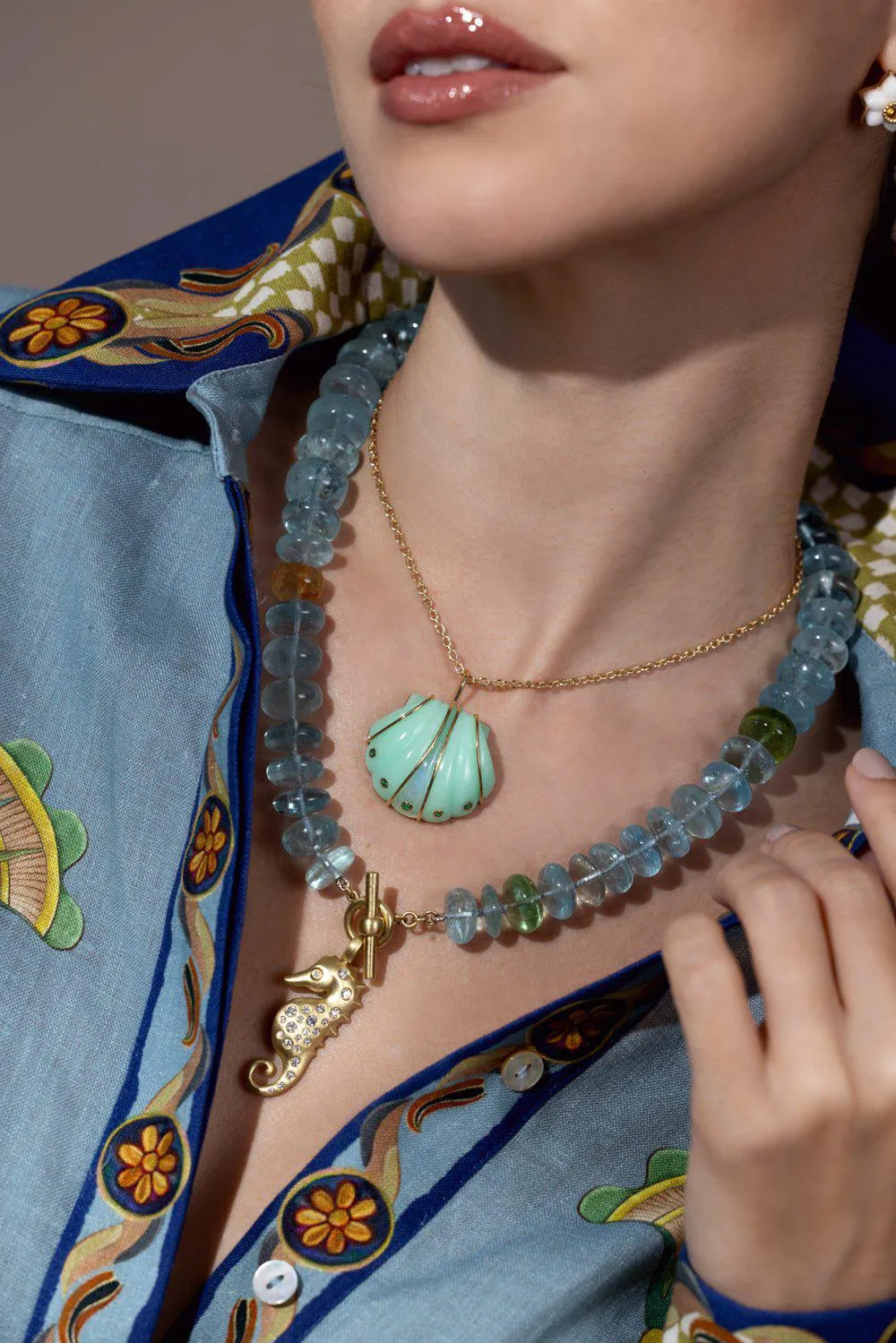 Large Aquamarine Beaded Necklace