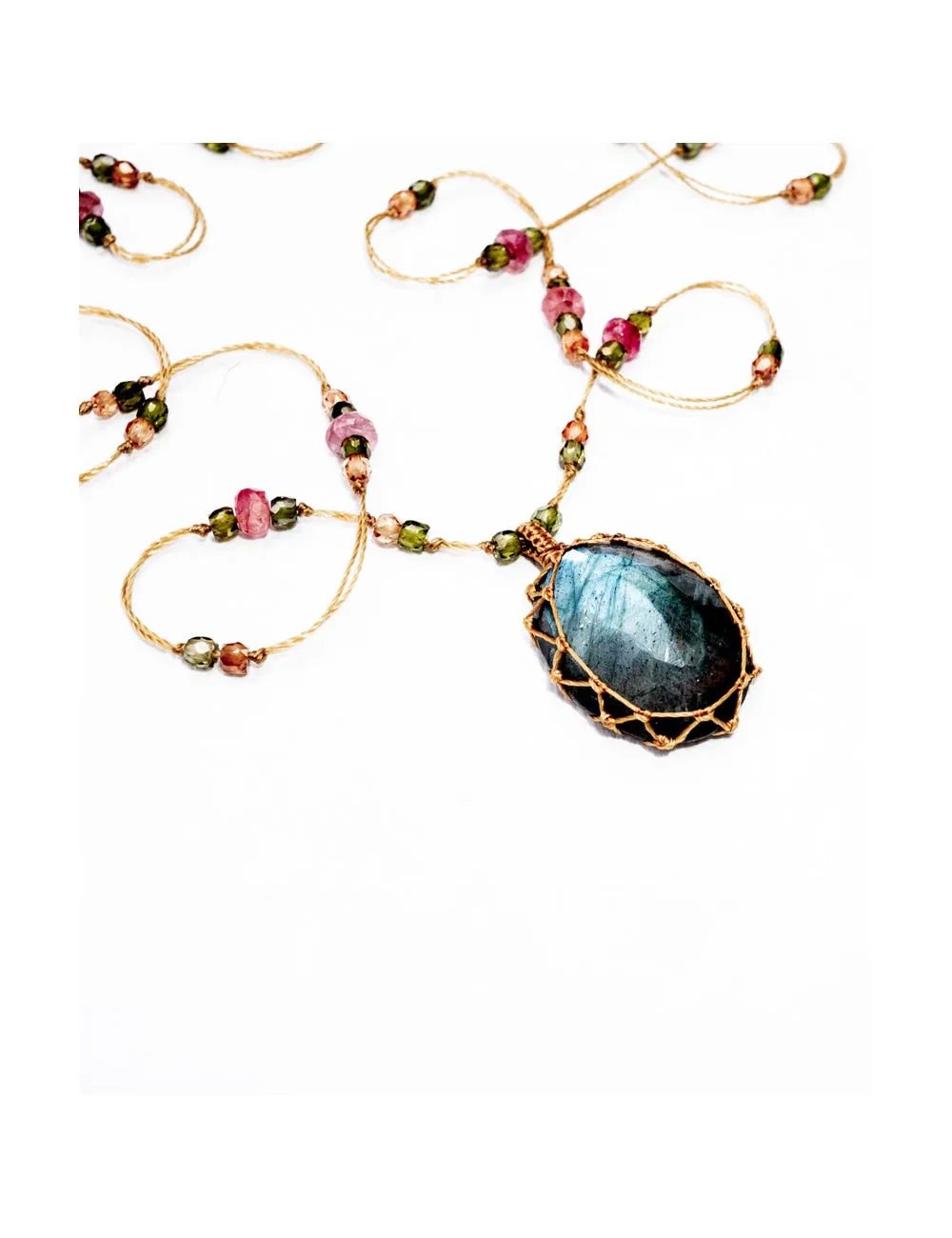 Long Tibetan Necklace - Labradorite Blue Fire