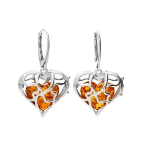 MILENA Drop Earrings Silver and Amber Heart