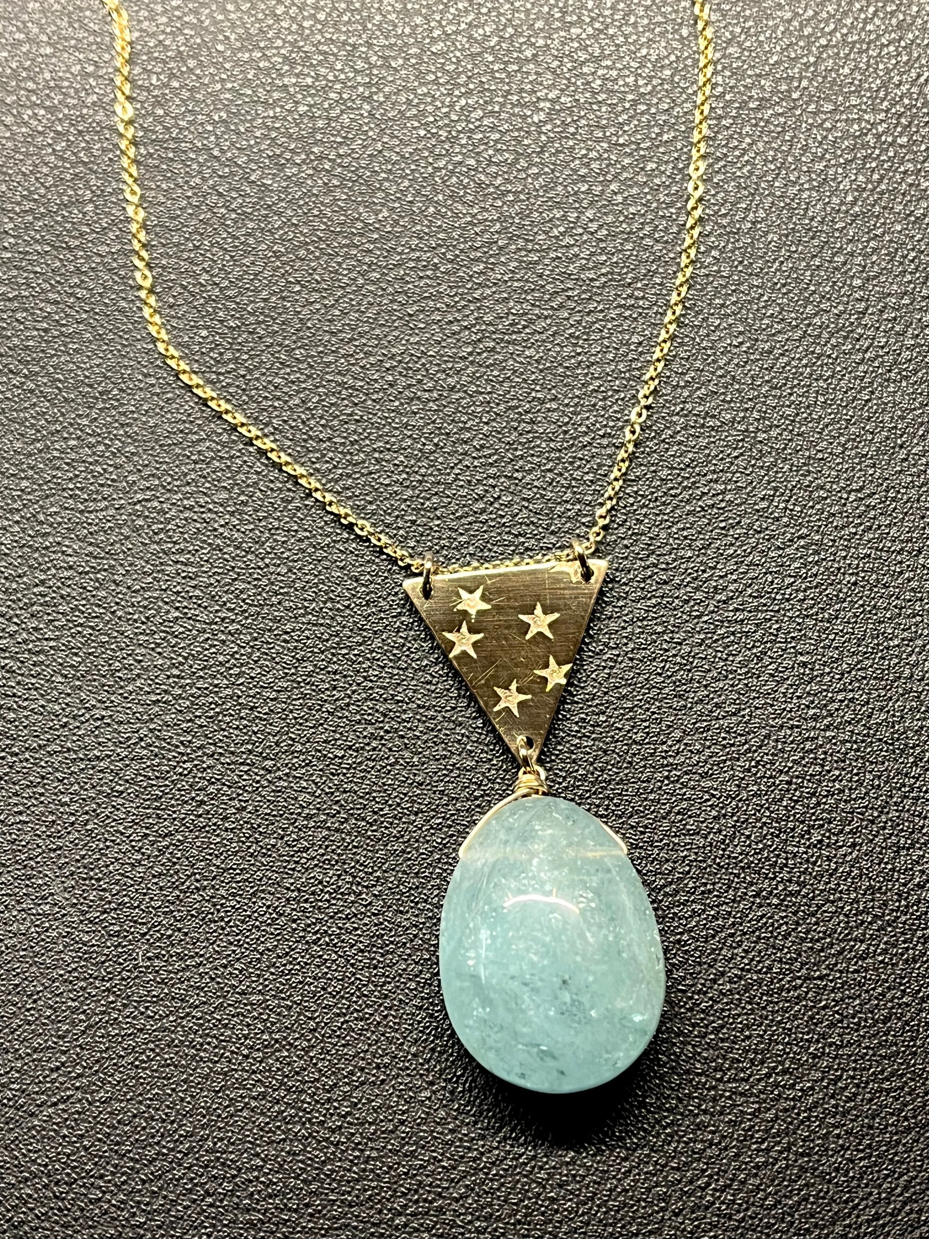 •NYX• aquamarine   stars   gold necklace (16"-18")