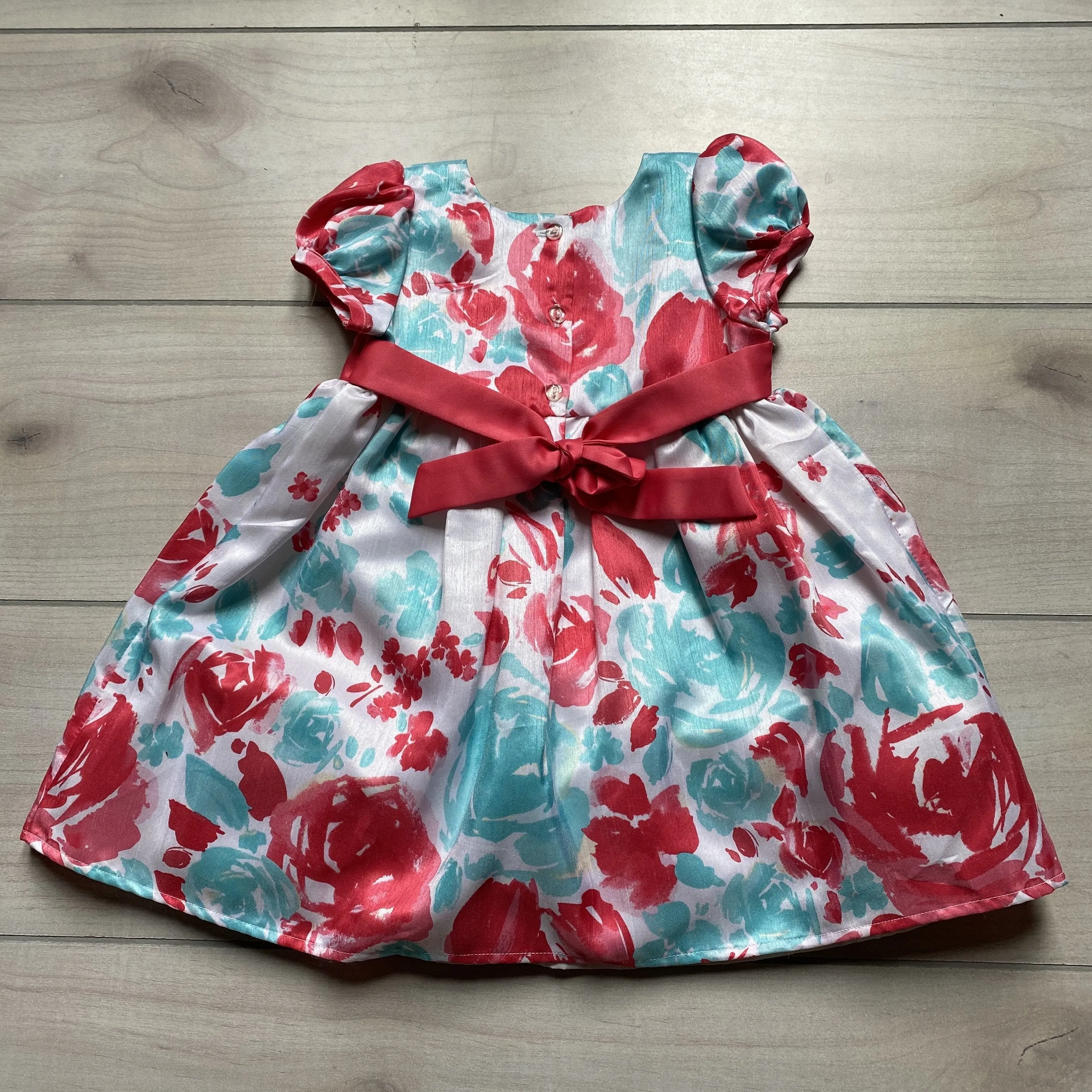 Rare Editions White Coral & Aqua Flower Polyester Dress