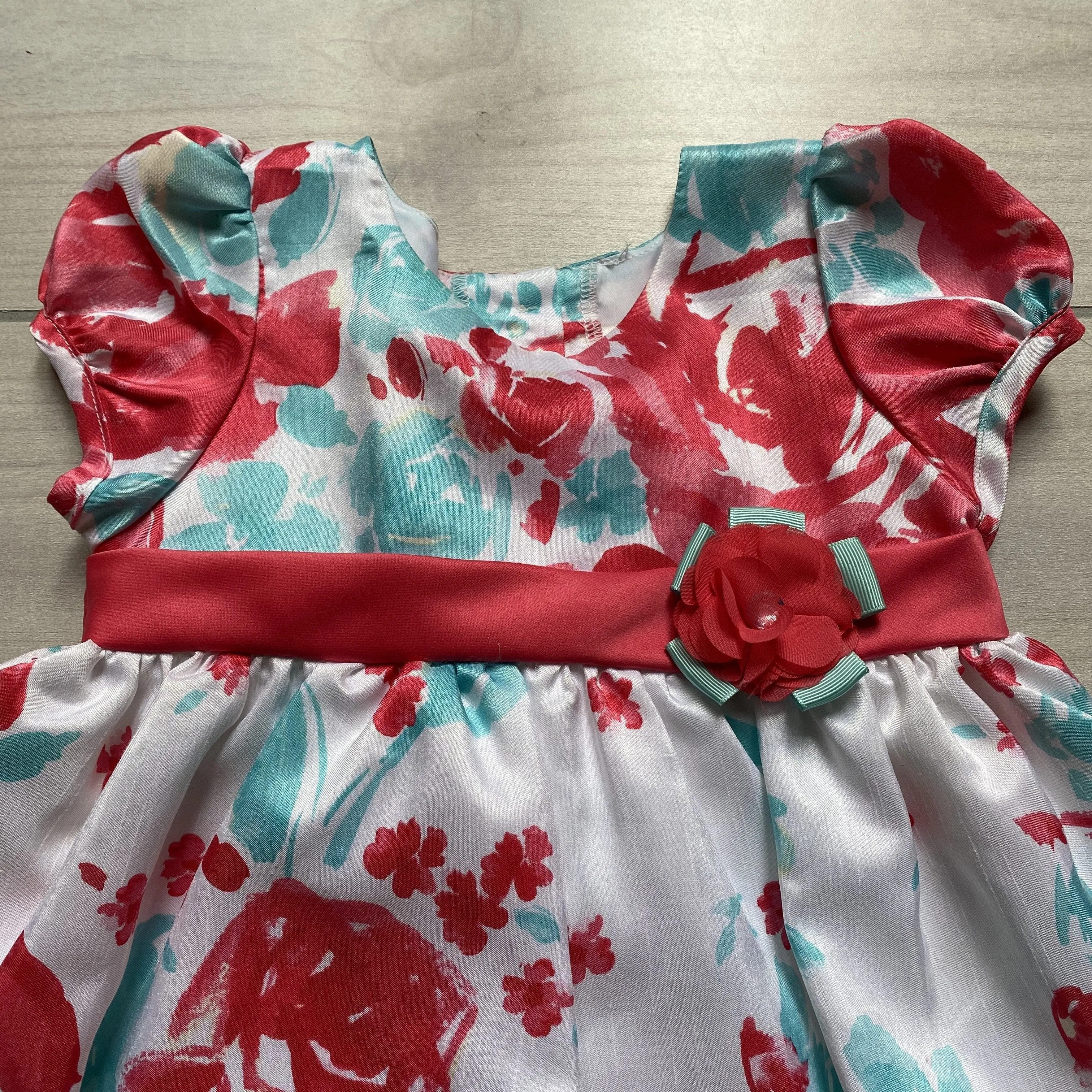 Rare Editions White Coral & Aqua Flower Polyester Dress