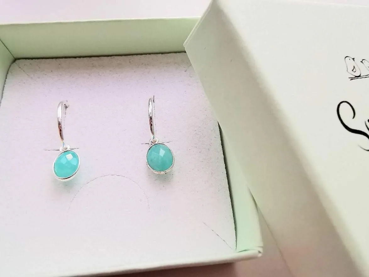 Sterling Silver Amazonite Gemstone Hoop Earrings