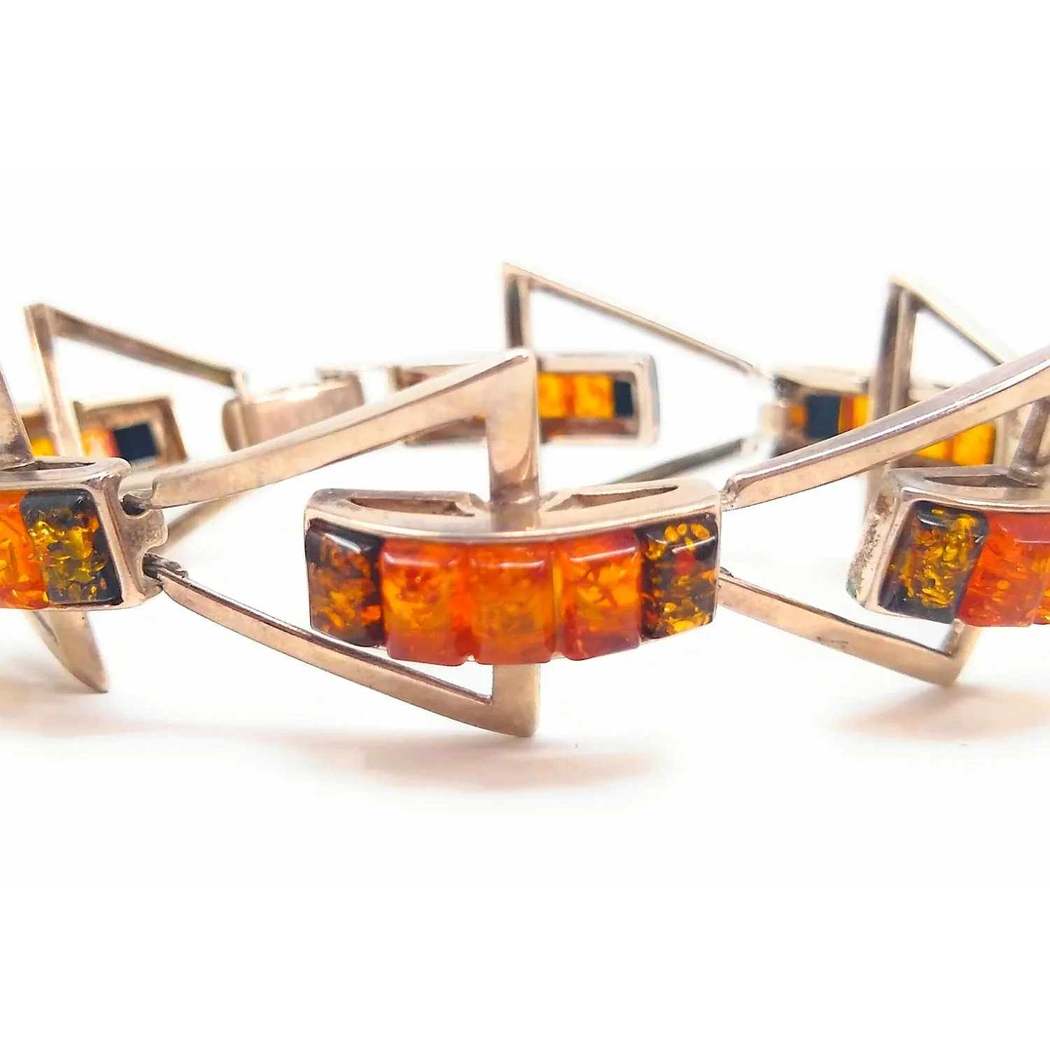 Sterling Silver Multi-Color Rectangular Cut Amber Bracelet