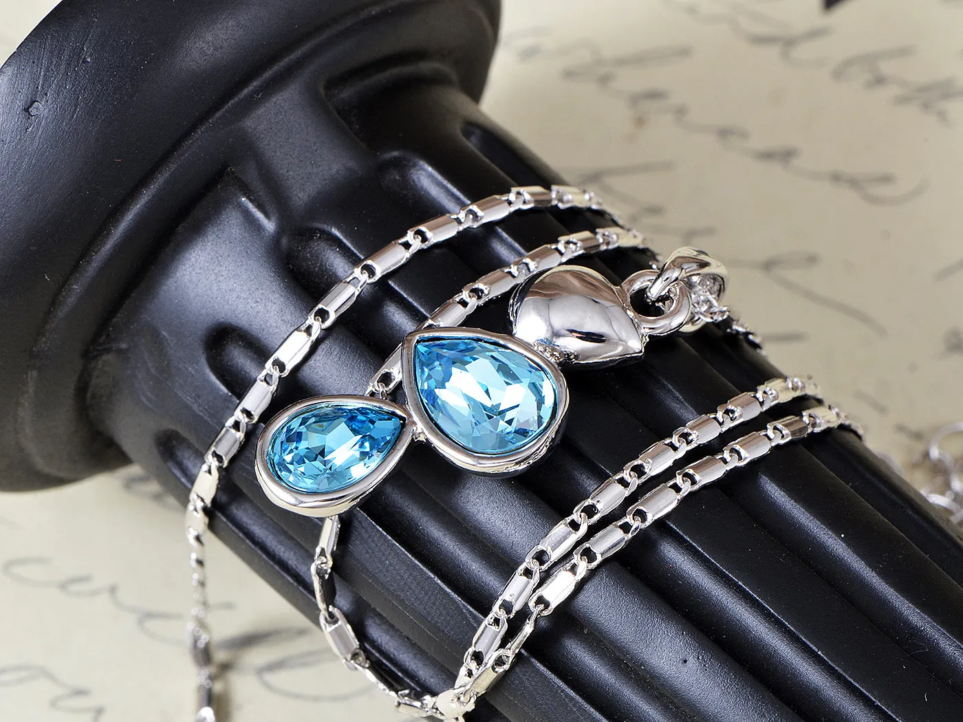 Swarovski Crystal Aquamarine Sky Blue Teardrop Water Bridesmaid March Births Necklace
