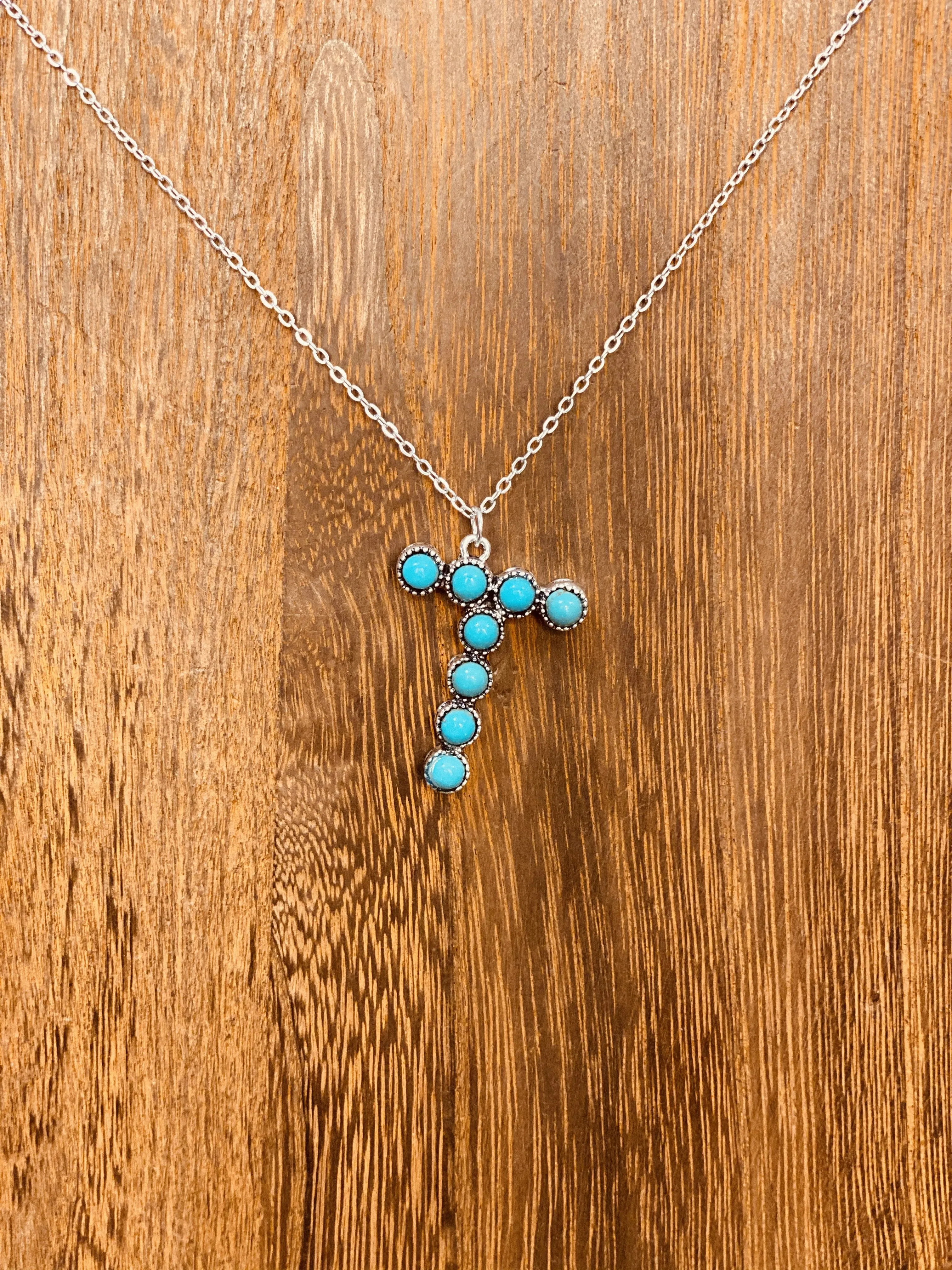 Turquoise Stone Initial Necklace "T"