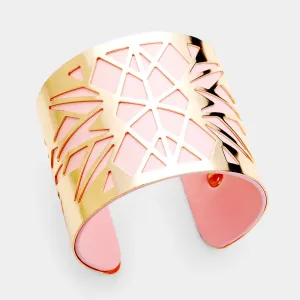 Vegan Leather GEOMETRIC Laser Cut Filigree Cuff Bracelet Pink