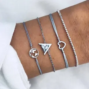 White Marble Pyramid Filigree World 4 Piece Bracelet Set